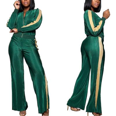 China 2 Pieces Set Women Casual Sporting Suits Antibacterial Custom Velvet Striped Tracksuits for sale