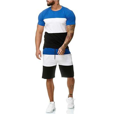 China Summer QUICK DRY Youth Fashion Casual Patchwork Tracksuits Contrast Panel T-shirt And Shorts Twin Sets for sale