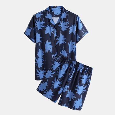 China QUICK DRY Fashion Hawaiian Print Short Sleeve Shirt Set Mens Beach Coconut Print Shorts Two Piece Set for sale