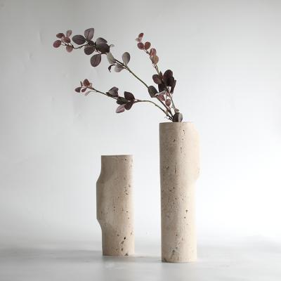 China Wholesale Europe Decoration Modern Home Office Irregular Cylinder Decorative Marble Flower Vase For Home Decor for sale