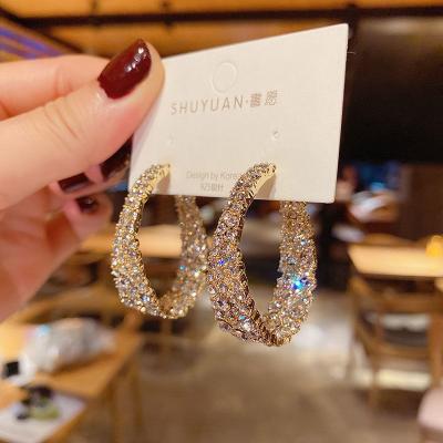 China 2021 Wholesale Rhinestone Bling Jewelry Factory Women CLASSIC Crystal Fashion Earrings Korean Jewelry for sale