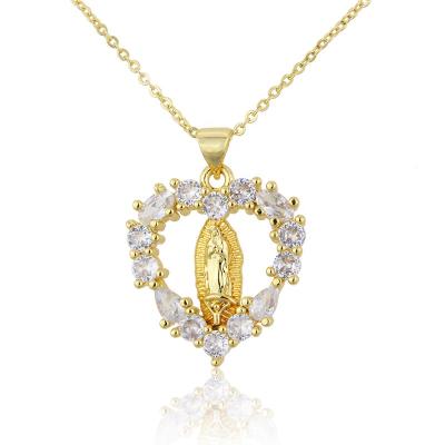 China Environmental Hot Selling Wholesale Necklace For Women Heart With Diamond Virgin Mary Pendant Necklace for sale