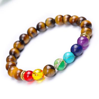 China Wholesale Vintage Natural Stone Tiger Eye Colorful Agate 7 Chakra Vintage Bracelets & Bangles For Men for sale