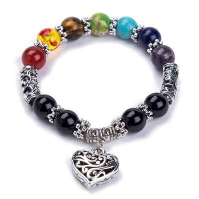 China Wholesale Tiger Eye Natural Stone Charm Bracelet 10mm Bead 7 Chakra Heart Bracelet CLASSIC Jewelry for sale