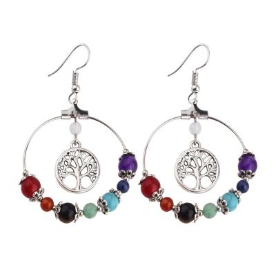 China FASHION Silver Plated Earrings Dangle Hypoallergenic Natural Alloy+6mm Stones 7 Circles Chakra Women Earrings for sale