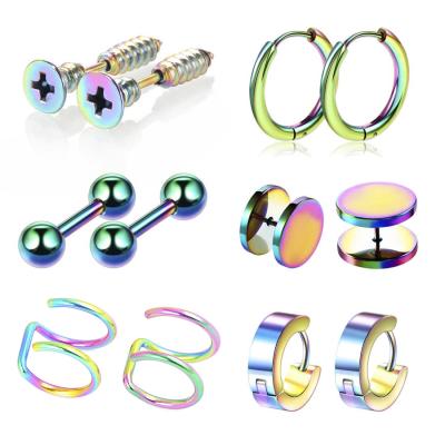 China TRENDY 6 Pairs / Set Surgical Steel Hoop Earrings Punk Huggie Stud Piercing Jewelry Set For Women for sale