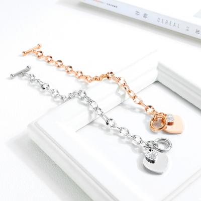 China FASHIONABLE Stainless Steel Bracelet Rose Gold Plated Loving Heart Titanium Steel Cubic Zircon Bracelet for sale