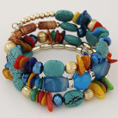 China Women jewelry wholesale 2021 new style &Bangles Bohemian colorful FASHIONABLE Multi-layer Chip+Agate+Turquoise+Crystal Stone Bracelets for sale