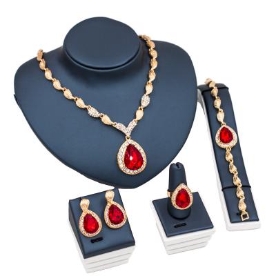 China Amazon Factory Ethnic New Blue And Red Bridal Jewelry Set 4pcs Fashion Jewelry Necklace And Earrings Set for sale