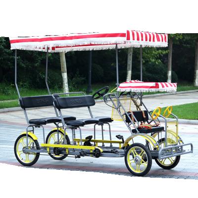 China Surrey Steel Cheap Four Wheel Tandem Bike Tourist 4 Person Guided Bike for sale