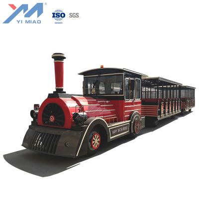 China PVC YIMIAO Amusement Train Rides Tourist Attraction Playground Train Trackless Ride 40 Seat Electric Trackless Train for sale