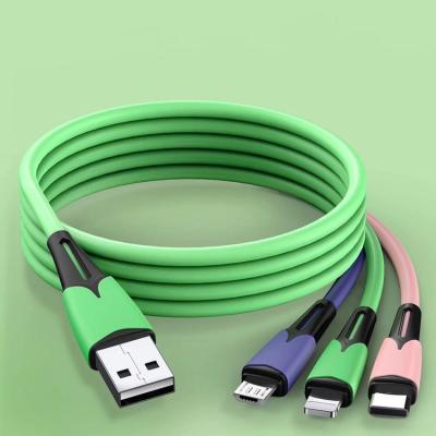 China Fast Charging Speed ​​New 3 in 1 Mirco USB C Macaron Silicone USB Fast Charging Liquid Data Cable for sale