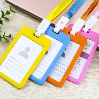 China Fashionable High Quality Custom Work ID Card Holder PVC Student Badge Card Cover Set Soft Silicone Case With Lanyard for sale