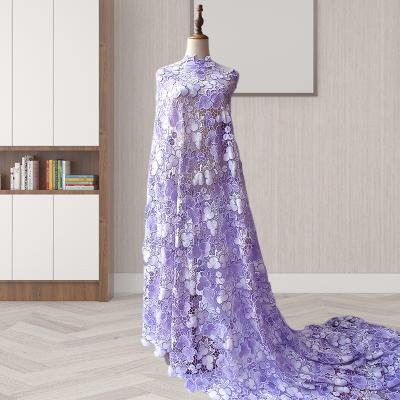 China Hollow Newest Fashion Three Dimensional Europe America Embroidered Colorful Lace Fabric For Wedding Dress Hollow To Milk High Quality Fiber for sale