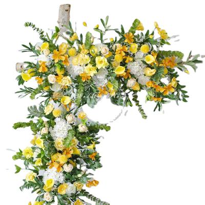 China DIY Flower Arrangement Customized DIY Yellow Artificial Flower Row Wedding Arch Decor For Home Party Photo Props for sale