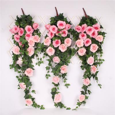 China Flower string simulation roses rattan wedding background decoration artificial flower hotel home wall decor for sale