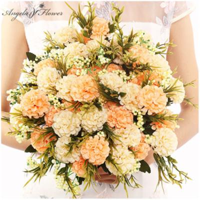 China Wedding bridal chrysanthemum pearl European style handmade silk flower ball bouquet home decoration for sale