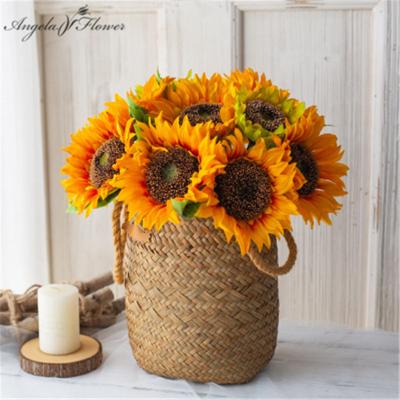 China Wholesale Artificial Flower Sunflower Silk Bouquet For Wedding Bride Bouquet Home Table Decor for sale