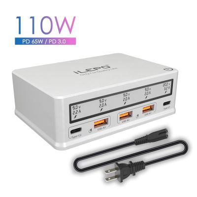 China UniversalÂ   110W port multi type c qc3.0 phone office i9+ portable multi travel power adapter 5 usb charger for sale