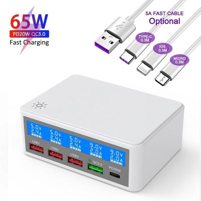 China Chargers for Mobile Phone Multi-port Charger PD65W QC3.0 Laptop Chargers Large Screen Portable Digital Fast Charger LED for sale