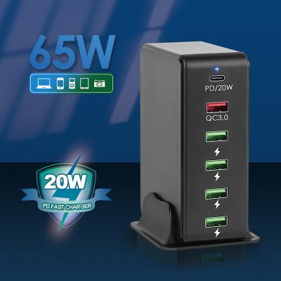 China Quick Charge 3.0 USB Mobile Phone Charger W-066 65W 818pd Multi QC 3.0 6 Port Type C PD Fast Charging Station For Phone for sale