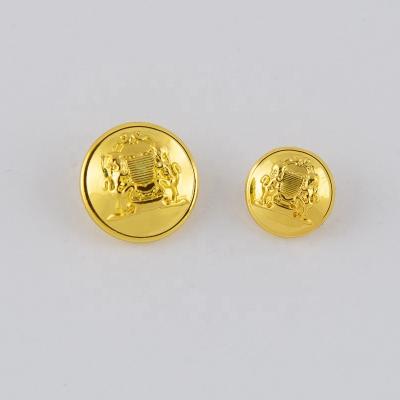 China Washable Custom Shiny Gold Color Alloy Shank Button For Uniform for sale