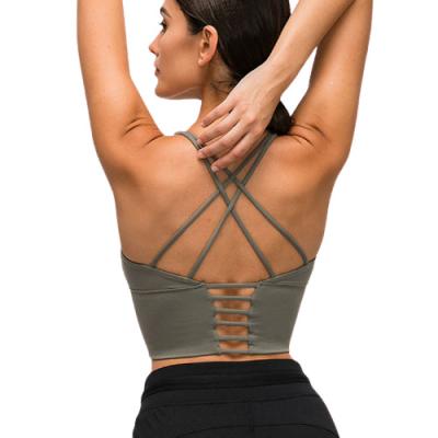 China Breathable Women Spaghetti Strap Cami Tops Yoga Padded Longline Soft Wire Free Cross Back Bra for sale