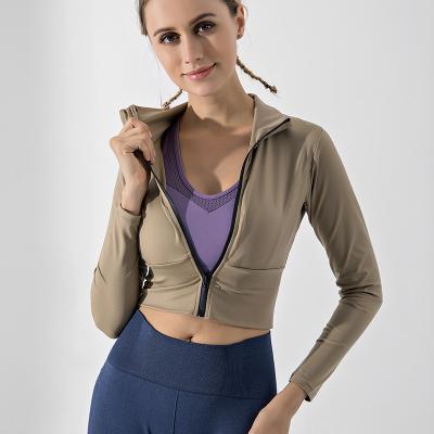 China Breathable Quick Dry Warm Up Slimming Training Exercise Cropped Zipper Running Jogging Jacket For Women for sale