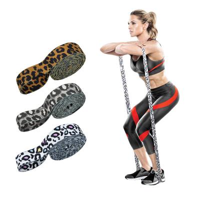 China Latex Customized Logo Leopard Home Gym Resistance Bands Pull Up Elastic Latex Polyester Cotton Cloth Band Exercise Loop Band for sale