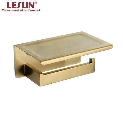 China Modern Cell Phone Roll Paper Holder, Brushed Gold Bathroom Toilet Paper Holder With Shelf Commercial Toilet Paper Dispenser for sale