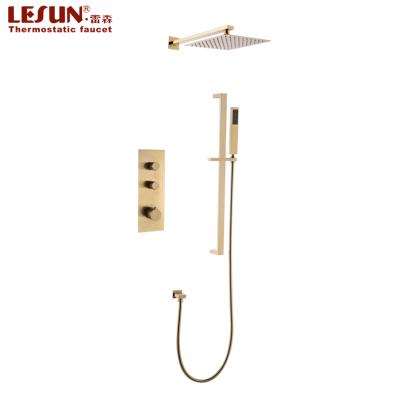 China Without Slide Bar LESUN Gold Concealed Bathroom Modern Shower Thermostatic Shower Faucet Set for sale