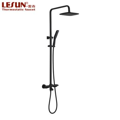 China With Overhead Brass Waterfall Shower Head Matt Black Shower Sets With Bathroom Hotel Square Rainfall LESUN for sale