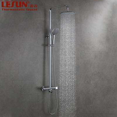 China With Sliding Bar Function 2 Waterfall Shower Head System Antique Brass Thermostatic Shower Faucet Sets for sale