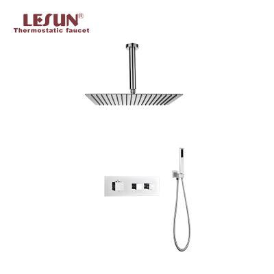 China Without Slide Bar LESUN Pass Brass Wall Mounted Thermostatic Chromed Shower Mixer And Bath Faucet for sale