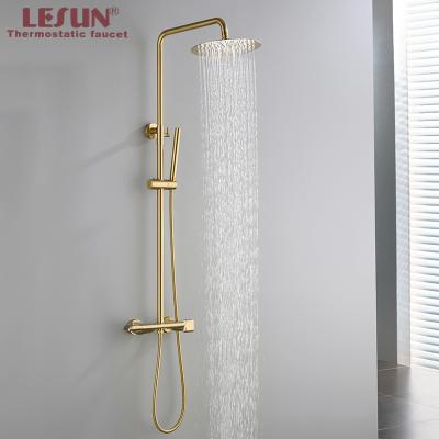 China LESUN china factory supply gold brass thermostatic shower faucet being set for bathroom for sale