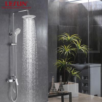 China With Slide Bar LESUN Swept Shower Nickel Silver Bathroom Shower Hot And Cold Mixer Exposed Wall Mounted Round Shower Head Set for sale