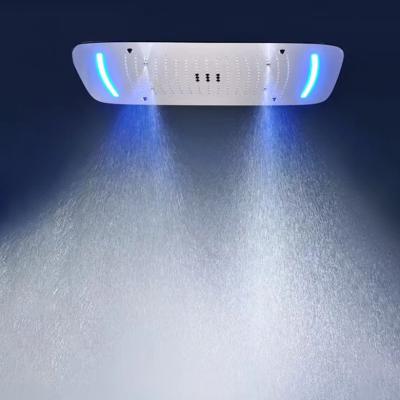 China New Design Bathroom Accessories Sliding Bar Romantic Change Overhead Shower Head Large Ceiling Mounted Rain Waterfall LED Shower Panel for sale