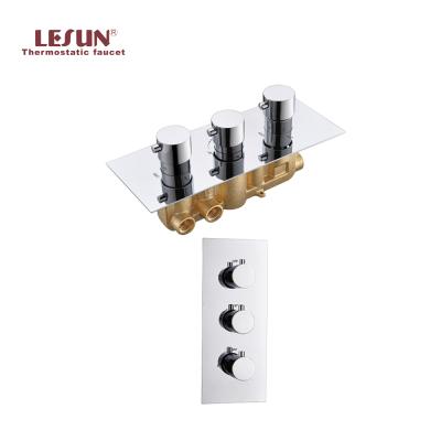 China LESUN 3 Functions Control Brass Thermostatic Shower Valve Patent Chrome Color Shower Valve Without Diverter Technology for sale