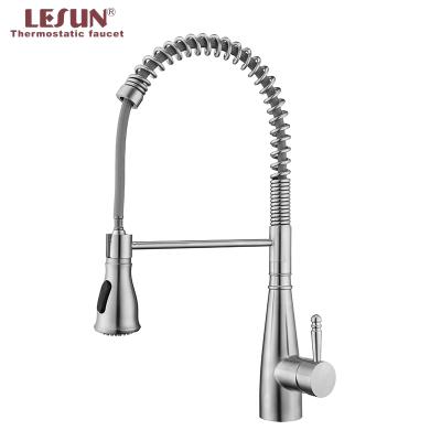 China Modern Luxury American Single Hole Kitchen Faucet 304 Stainless Steel Spring Single Hole Kitchen Sink Faucet With Pull Out Spout for sale