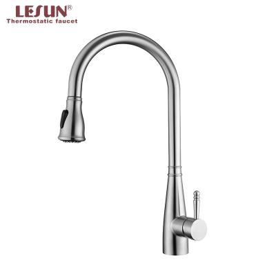 China Thermostatic Valve Core Kitchen Faucet 304 Stainless Steel American Ceramic Single Lever Gooseneck Kitchen Faucet With Pull Down Sprayer for sale