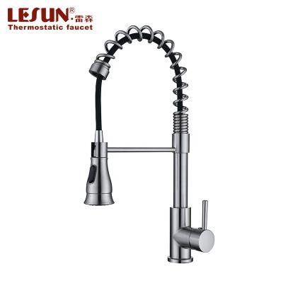 China LESUN Contemporary Multifunctional Pull Out To Lower Spring Sink Kitchen Water Faucet Flexible 360 ​​Degree Rotation Sprayer Water Mixer Tap for sale