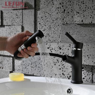 China China Supplier Modern Bathroom Vessel Sink Water Faucet Black Sanitary Waterfall Pull Out Basin Mixer Tap for sale