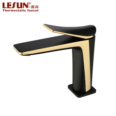 China LESUN Style Bathroom Ware Gold Faucet Hot Black Single Lever Cold Water Sanitary Brass Basin Faucet LESUN for sale