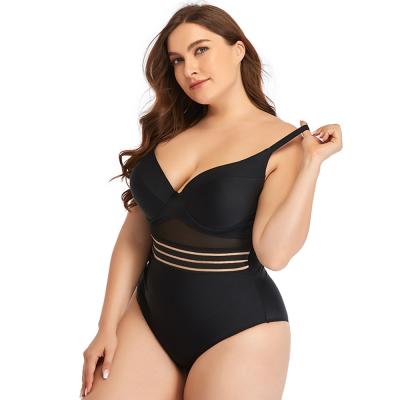 China Plus size swimwear large size women's one-piece 2021 plus size Mesh Hollow Plain Bikini Foreign trade factory swimwear for sale