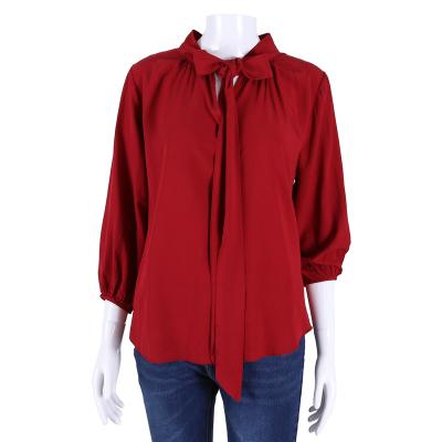 China Autumn Women Anti-Wrinkle Anti-wrinkle Blouse Bow Tie Long Sleeve Style Bottom Western Shirt for sale