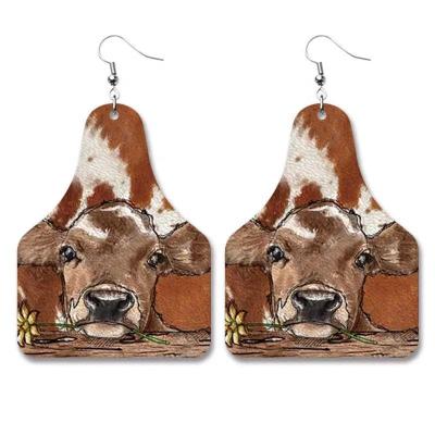 China The Other 2021 Animal Western Style USA Vintage Graffiti-Art PU Hook Earring Cowboy Leather Pendant for sale