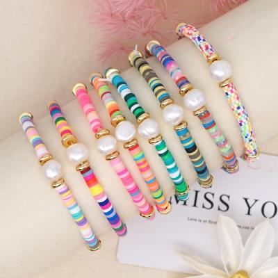 China BOHEMIA Bohemian Beach Vacation Accessories For Women Polymer Clay Beaded Bracelet Colorful Genuine Chunks Pearl for sale