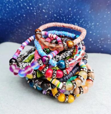 China BOHEMIA design bracelet for women gifts natural gemstone beads polymer clay chunks boho bracelet for sale