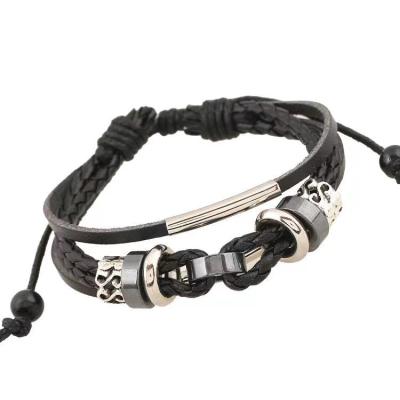 China TRENDY handmade beaded hematite woven bracelets adjustable bracelet personal leather bracelet men for sale