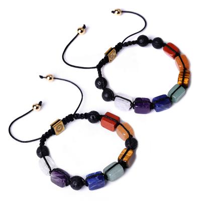 China 2021 7 Chakra Stone Natural Stone Bracelet Religious Trending Square Metals Braided Yoga Power Buddha Bracelet for sale